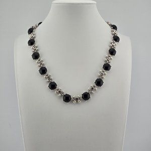 JBK Camrose & Kross Silver tone black onyx and rhinestone necklace